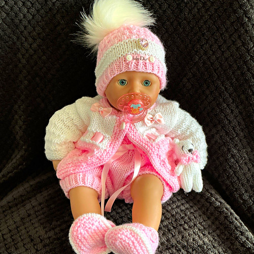 Hand knitted pink white - knitted, &