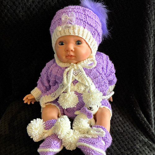 Hand knitted purple white - knitted,